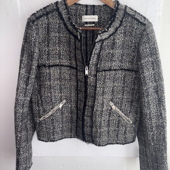 Isabel Marant Etoile $430 Laura Wool Blend Tweed Zip Jacket, 40, Classic - Picture 3 of 9